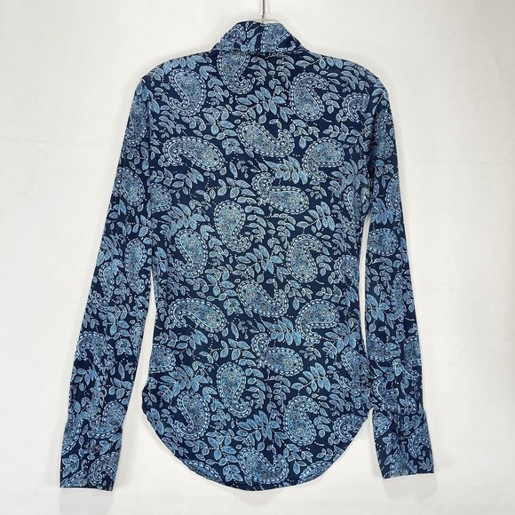 Derek Heart Womens Shirt M Blue Paisley Button Up Long Sleeve Polyester Retro - Picture 2 of 14